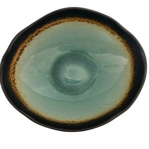 Decorative Bowl Teal Crackle Glaze Centerpiece Display Dish